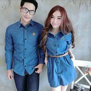 Baju Kemeja Dress Couple Denim Vans Tokopedia