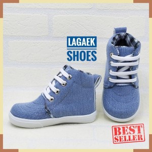 Sepatu Anak Boots Jeans Biru Kotak Tali Usia 2 5 Tahun Tokopedia