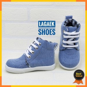 Sepatu Anak Boots Jeans Biru Kotak Tali Usia 2 5 Tahun Tokopedia