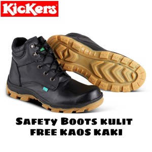 Kickers Boots Safety Ujung Besi Kulit Hitam Sepatu Tracking Adventure Kerja Motor Retsleting Tali Tokopedia