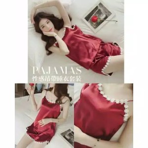 Baju Tidur Piyama Bahan Satin Model Baju Pendek Celana Panjang Motif Polos Harga Grosir Murah Tokopedia