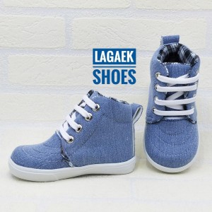 Sepatu Anak Boots Jeans Biru Kotak Tali Usia 2 5 Tahun Tokopedia