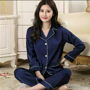 Baju Tidur Piyama Bahan Satin Model Baju Pendek Celana Panjang Motif Polos Harga Grosir Murah Tokopedia