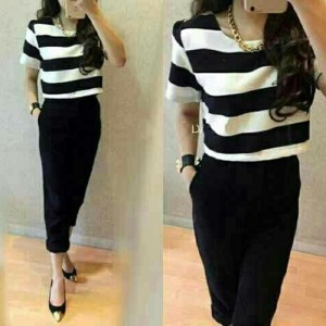 Jumpsuit Baju Setelan Wanita Stripe Tokopedia