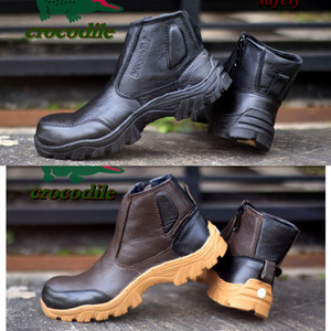 Sepatu Boots Pria Crocodile Zipper Safety Kulit Asli Coklat Tokopedia