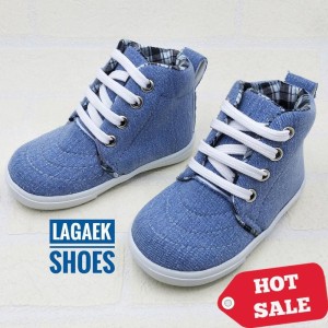Sepatu Anak Boots Jeans Biru Kotak Tali Usia 2 5 Tahun Tokopedia