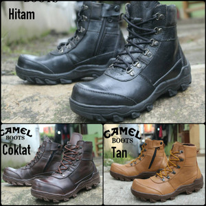 Sepatu Pria Camel Zipper Boots Safety Ujung Besi Kulit Sapi Asli Tokopedia