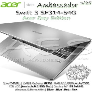 Acer Swift 3 Sf314 54g 379s Intel Core I3 7020u Ram 4gb Hdd 1tb Nvidia Mx150 2gb Windows 10 Pink Tokopedia