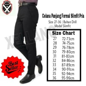 Celana Panjang Formal Xellano Vincen Pria Kantor Slimfit Bahan Drill Hitam Size 28 36 Tokopedia