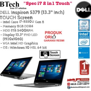 Dell Inspiron 5379 I7 8550u Win10h 8gb Hdd 1tb Intelhd620 13inch Touch Tokopedia