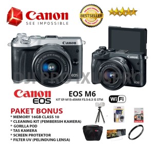 Canon Eos M6 Kit 15 45mm Is Stm Kamera Canon Eos M6 Paket Lengkap Tokopedia