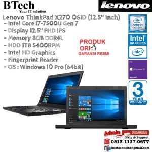 Lenovo Thinkpad X270 Intel Core I7 Kabylake Ssd 256gb Ram 8gb Like New Tokopedia