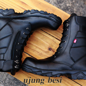 Sepatu Pdl Tinggi Pdl Tni Polri Full Kulit Ujung Besi Spatu Kerja Lapangan Tokopedia