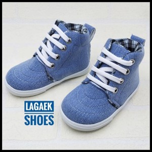 Sepatu Anak Boots Jeans Biru Kotak Tali Usia 2 5 Tahun Tokopedia