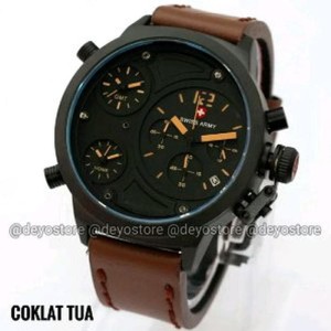 New Keren Banget Jam Tangan Swiss Army 4176 Triple Time Chrono Aktif Leather Kulit Warna Coklat Tua Dan Coklat Muda By Deyostore Deyo Store Tokopedia