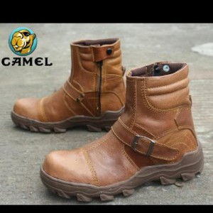 Sepatu Pria Camel Zipper Boots Safety Ujung Besi Kulit Sapi Asli Tokopedia