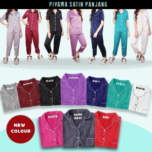 Baju Tidur Piyama Bahan Satin Model Baju Pendek Celana Panjang Motif Polos Harga Grosir Murah Tokopedia