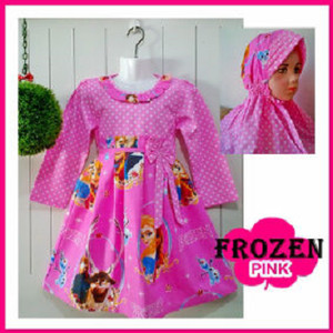 Baju Gamis Anak Frozen Polkadot