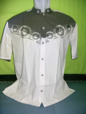 Baju Koko Modern, Kenshin V2, Putih Mix Abu - Lengan Pendek