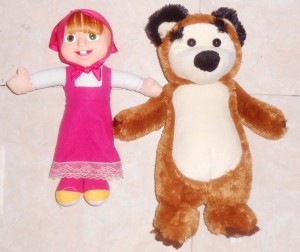 PAKET BONEKA COUPLE KARTUN Lucu MASHA THE BEAR 35 CM Unik