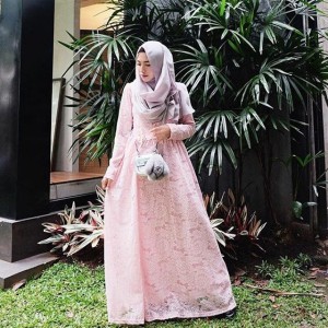 Jual Dress Gamis Kebaya Wisuda Brukat Lace Baby Pink Gashani Store