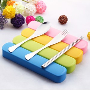 Alat Makan Set Portable Travel Sendok Garpu Sumpit Stainless Steel Box .