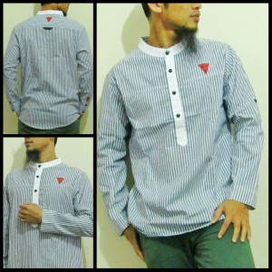 Baju Muslim Pria Modern Koko Samase Warna Biru Garis Panjang