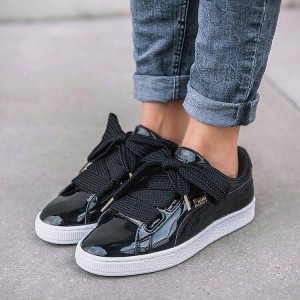 puma basket heart black patent