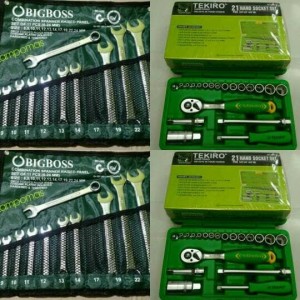 TEKIRO Kunci Sok Set 21 pcs Paket Kunci Ring Pas Set 11 pcs 8-24 mm