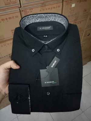 jual kemeja alisan slimfit hitam polos kombinasi kerah dalam lengan jual kemeja alisan slimfit hitam polos kombinasi kerah dalam lengan