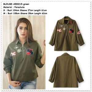 Jual Baju Atasan Wanita Hem Army Green Lengan Panjang Blouse