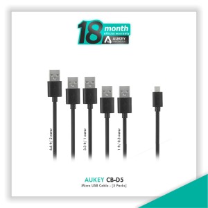 Aukey CB-D5 Micro USB Cable - Hitam [5 Packs]