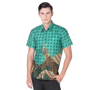 Rianty Batik Hem Kemeja Pria Alvin - Green