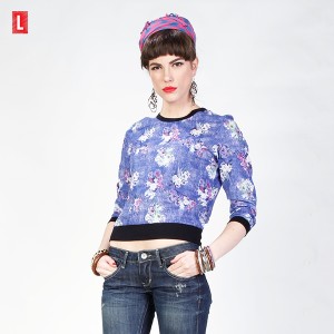 LOGO JEANS - KEMEJA LENGAN PANJANG FLOWER RIB BLUE (24397L5BL) - Biru, M