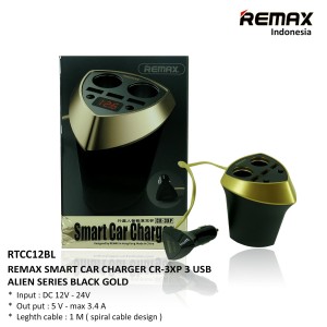 Remax Alien Series Smart Car Charger CR-3XP 3 USB Port Black Gold