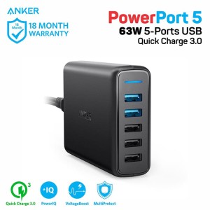 PowerPort 5 with Dual Quick Charge 3.0 UK Black A2054K11
