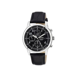 seiko men's sndc33 classic black leather black chronograph dial watch