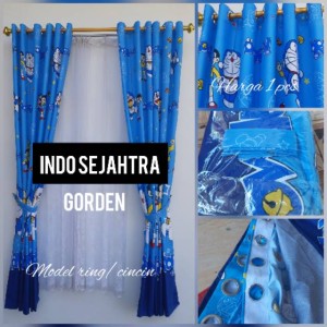 Jual Gorden Jendela Pintu Karakter Doraemon Warna Biru Muda Model