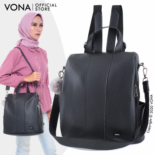 Foto Produk VONA Tas Ransel Wanita Korea Multifungsi 3 in 1 / Backpack - SCARLETT - Hitam dari VONA