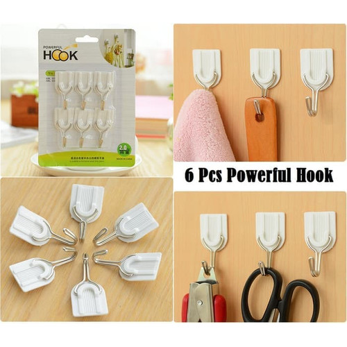 Foto Produk Cantolan isi 6 pcs Powerfull Hook Gantungan baju celana handuk Hooks dari BEST SHOP GROSIR