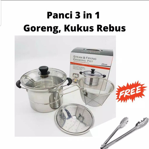 Foto Produk PANCI 3 in 1/ Penggorengan Kentang/ Kukus/ Rebus FREE CAPITAN MAKANAN dari Cellis Houseware