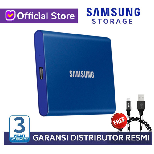 Foto Produk Samsung SSD T7 Portable SSD External 500GB 1TB 2TB Garansi Resmi 3th - Indigo Blue, 500GB dari Samsung Storage Official