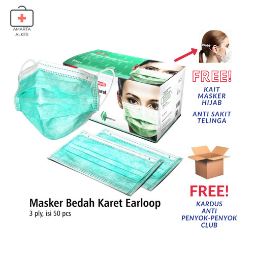 Foto Produk MASKER BEDAH 3PLY ONEMED/SURGICAL MASK/MASKER EARLOOP ONEMED - Hijau dari Amarta Alkes