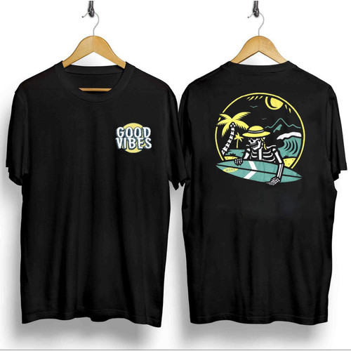 Foto Produk T-shirt Good Vibes / Baju Kaos Distro Pria Wanita Hitam Cotton 30s - Hitam dari revenge eleven