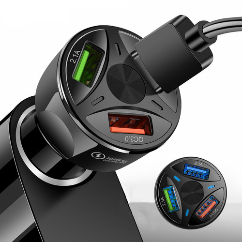 Foto Produk Charger Mobil Car Charger Fast Charging 3 Port Round Model WIth QC 3.0 - Hitam dari daffin
