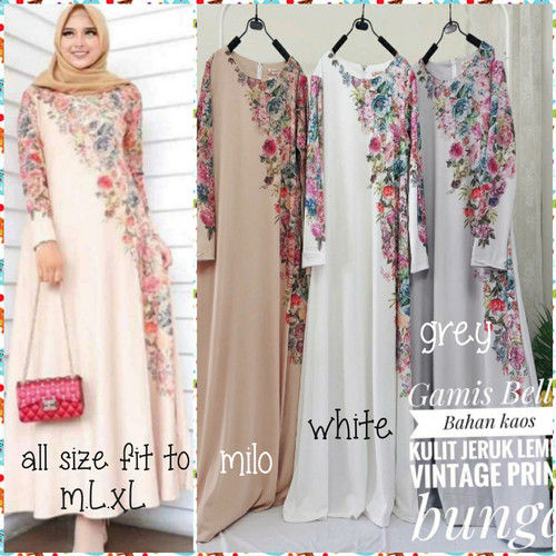 Foto Produk Gamis Flore Maxy printing bunga original mix diamond kaos kulit jeruk dari Winnie Collection
