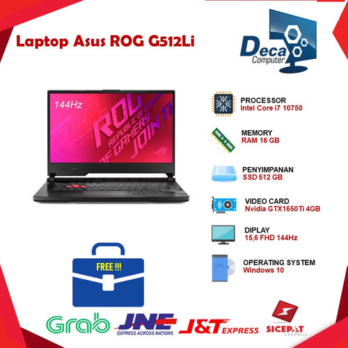 Foto Produk ASUS ROG G512Li | i7 10750 16GB 512ssd GTX1650Ti 4GB W10 15.6FHD dari Deca Computer