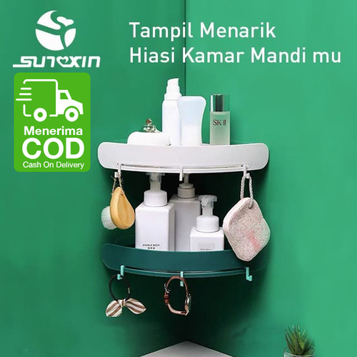 Foto Produk Rak Toilet Shampo Sabun Dinding Tembok Sudut Rumah Kamar Mandi Dapur - Hijau dari SUNXIN