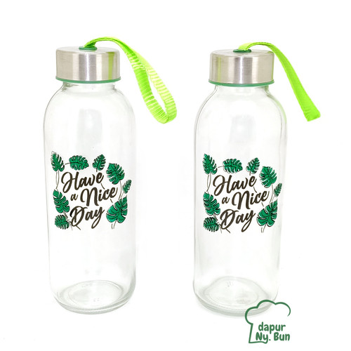 Foto Produk Botol Minum Kaca Have A Nice Day Ukuran 420ml / Botol Sedang dari Dapur Ny.Bun