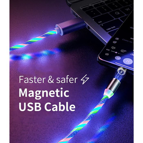 Foto Produk Kabel USB Magnet Charger Flowing LED 3 In 1 Magnetic USB Type C iPhone dari evencio shop